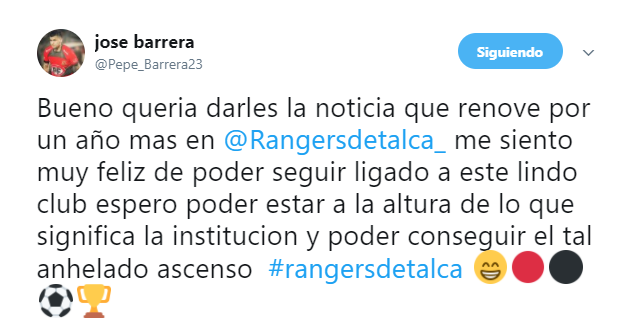 BARRERA SIGUE EN RANGERS