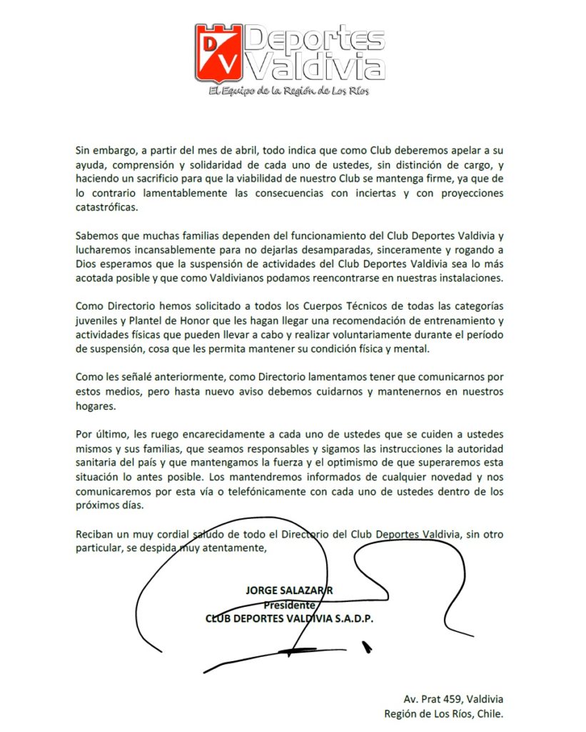 CARTA DEL CLUB A LOS FUNCIONARIOS 2