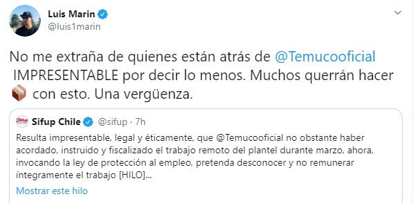 MARÍN LE PEGA A LA DIRECTIVA DE TEMUCO