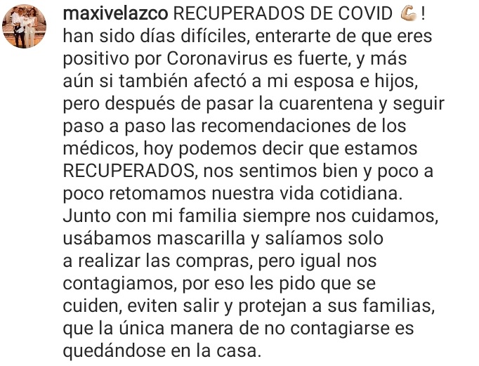 MAXI VELAZCO SUPERA EL COVID