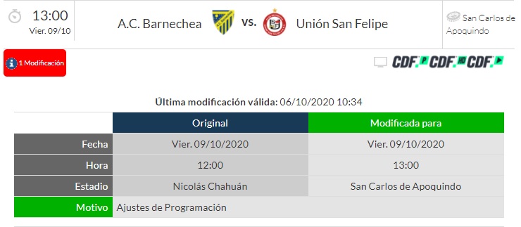 BARNECHEA RECIBE A UNIÓN SAN FELIPE