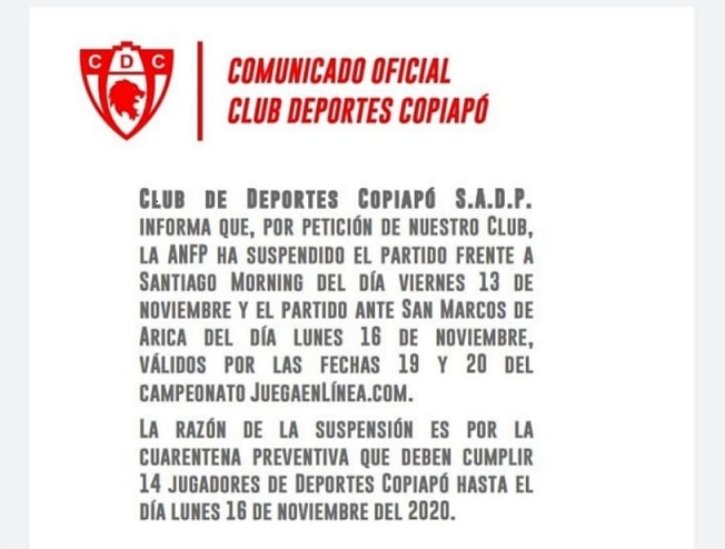 DEPORTES COPIAPÓ PARTIDOS SUSPENDIDOS