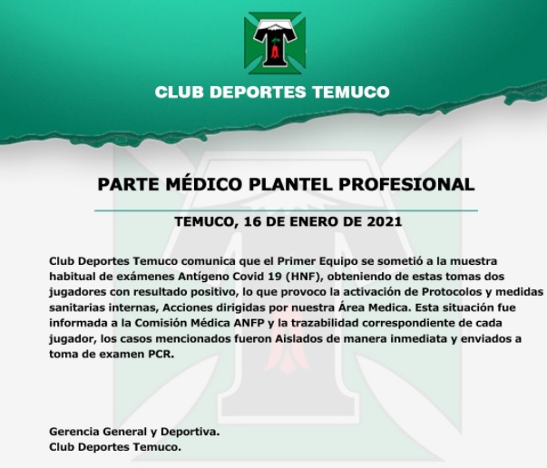 CASOS DE COVID EN DEPORTES TEMUCO