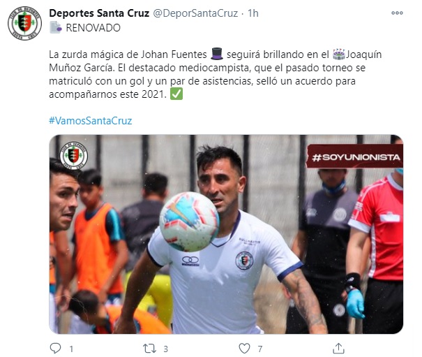 JOHAN FUENTES CONTINÚA EN DEPORTES SANTA CRUZ