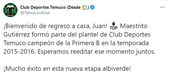 JUAN GUTIÉRREZ REGRESA A DEPORTES TEMUCO