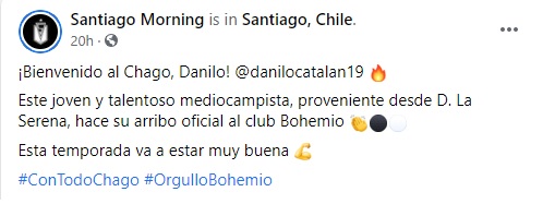 SANTIAGO MORNING CONFIRMA A DANILO CATALÁN