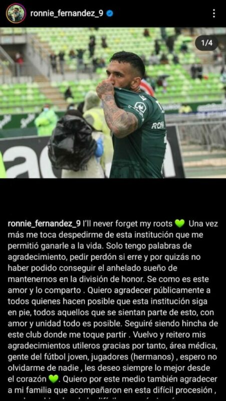 Ronnie Fernández se despide de Wanderers 2021
