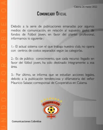 Comunicado desvio fondos futbol joven 1