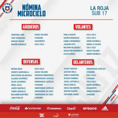 Nomina del microciclo sub 17 seleccion chilena 2 semana de marzo