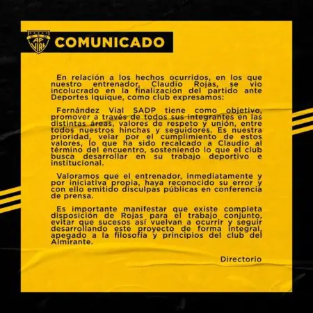 Comunicado oficial de AFV sobre los valores del "Almirante".