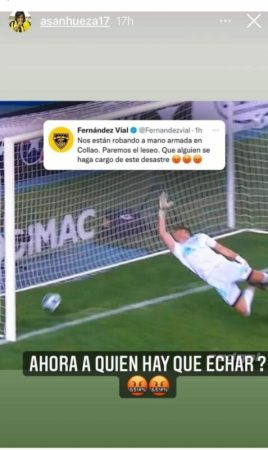 Storie de Instagram de Sanhueza sobre el gol no cobrado del Vial ante Iquique lo que projudo su enojo 1B 2022