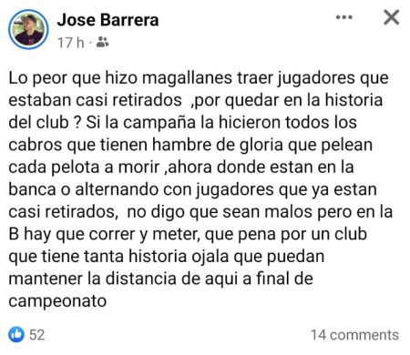 JOSE BARRERA CRITICA A LOS REFUERZOS DE MAGALLANES