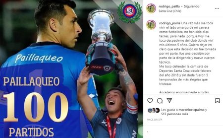Rodrigo Paillaqueo se despide de Santa Cruz con un emotivo mensaje tras no ser considerado por el nuevo cuerpo técnico
